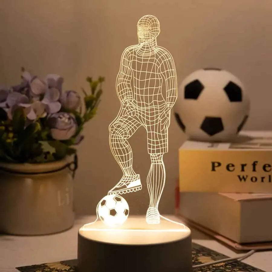 LED 3D Football Theme Table Lamp USB Plug Bedroom Bedside