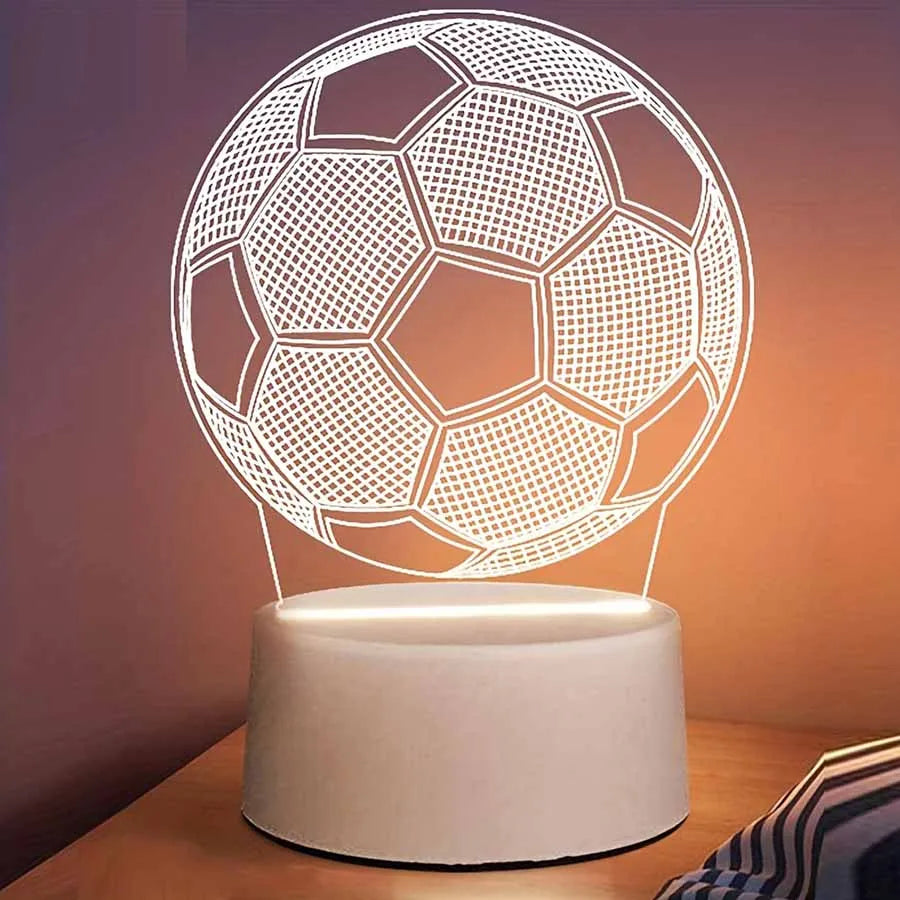 LED 3D Football Theme Table Lamp USB Plug Bedroom Bedside