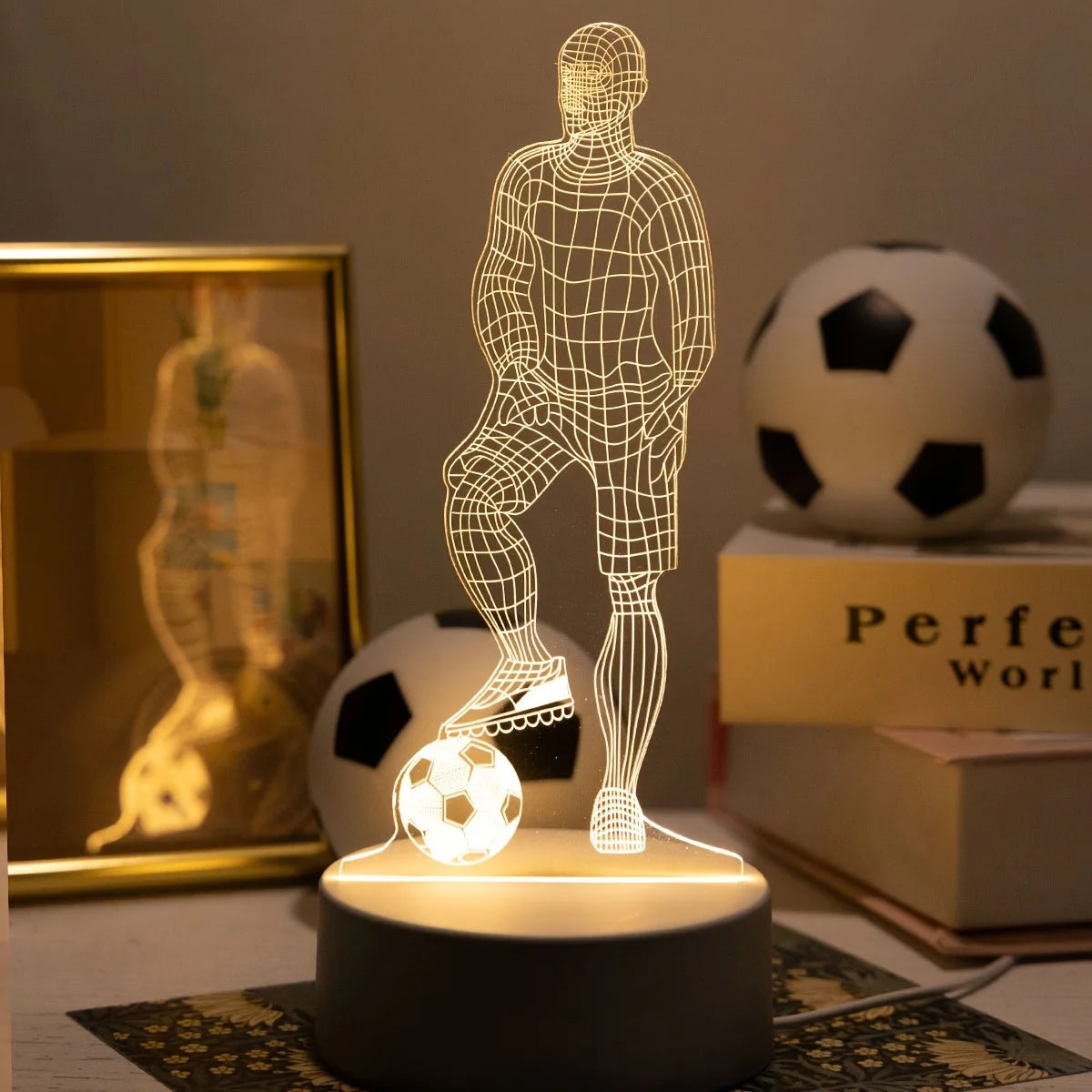 LED 3D Football Theme Table Lamp USB Plug Bedroom Bedside