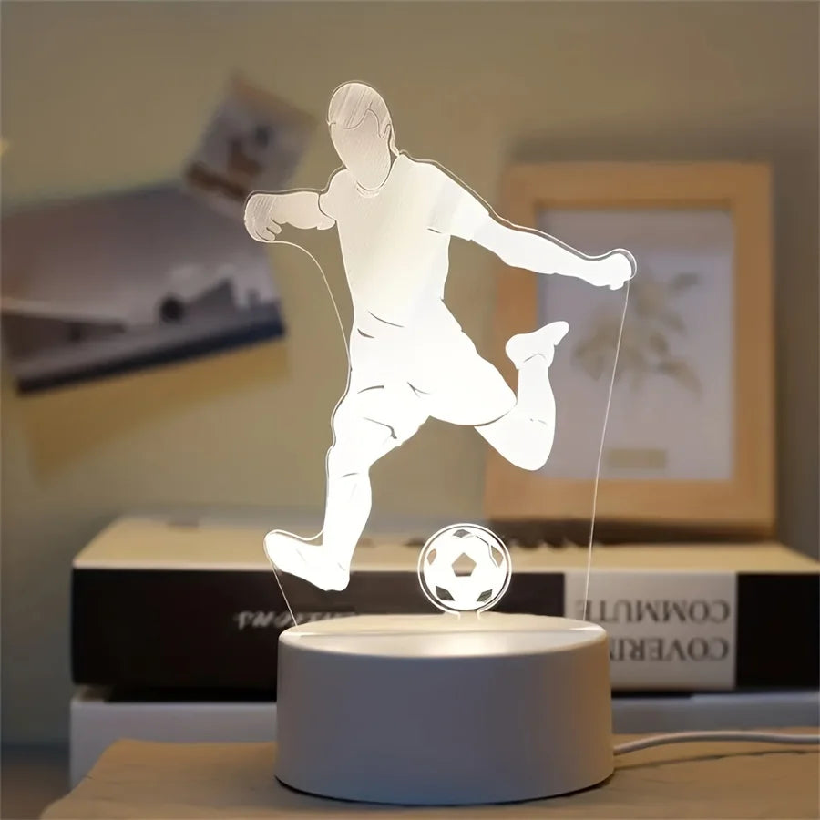 LED 3D Football Theme Table Lamp USB Plug Bedroom Bedside