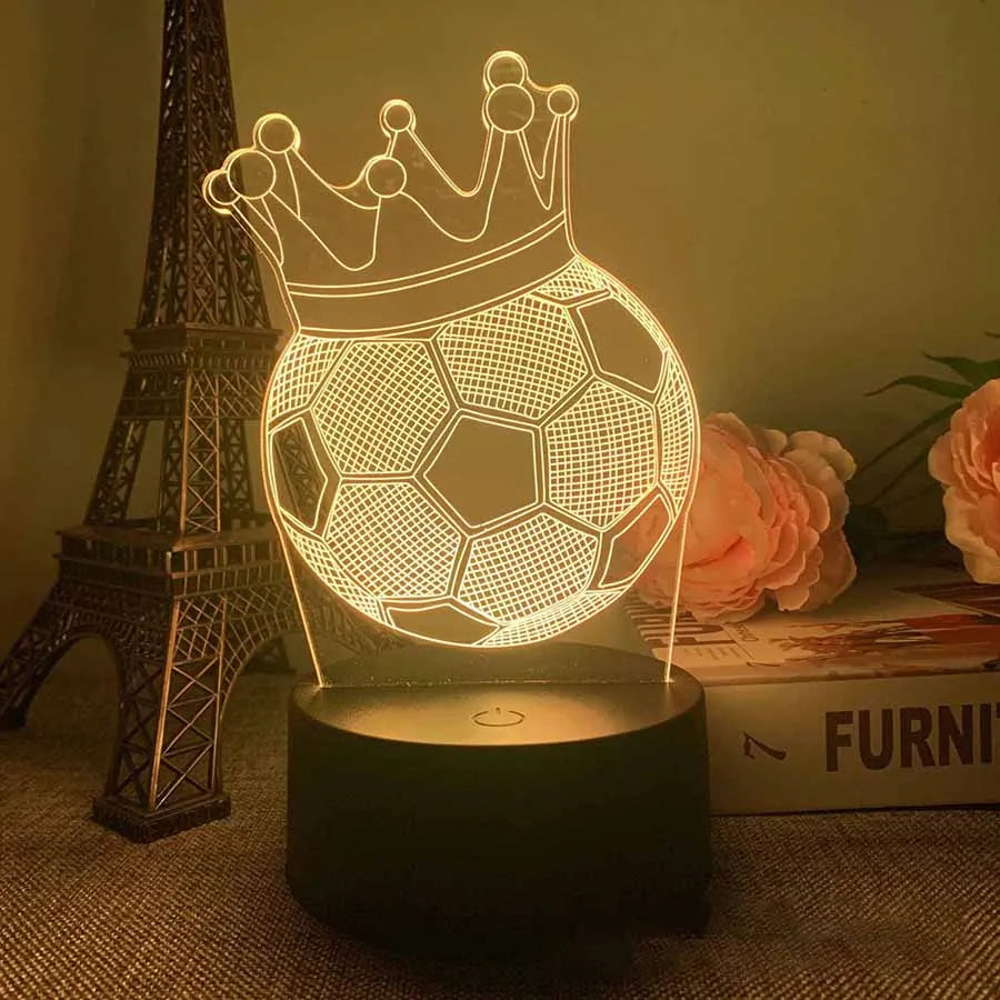 LED 3D Football Theme Table Lamp USB Plug Bedroom Bedside